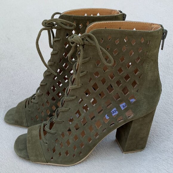 Steve Madden Denay Caged Peep Toe Block Heel Booties - Picture 4 of 13